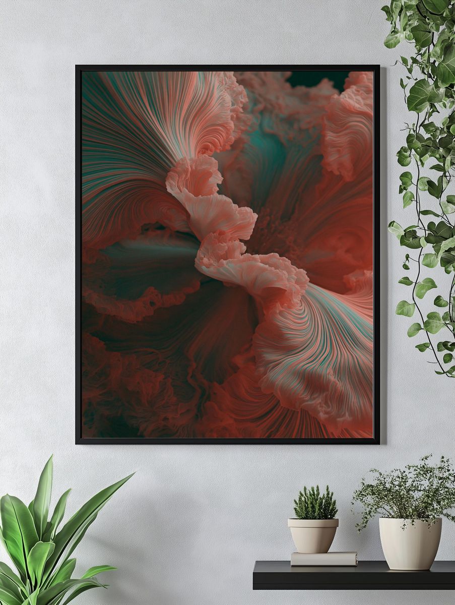 Crimson Coral Abstract Print. — room view 4