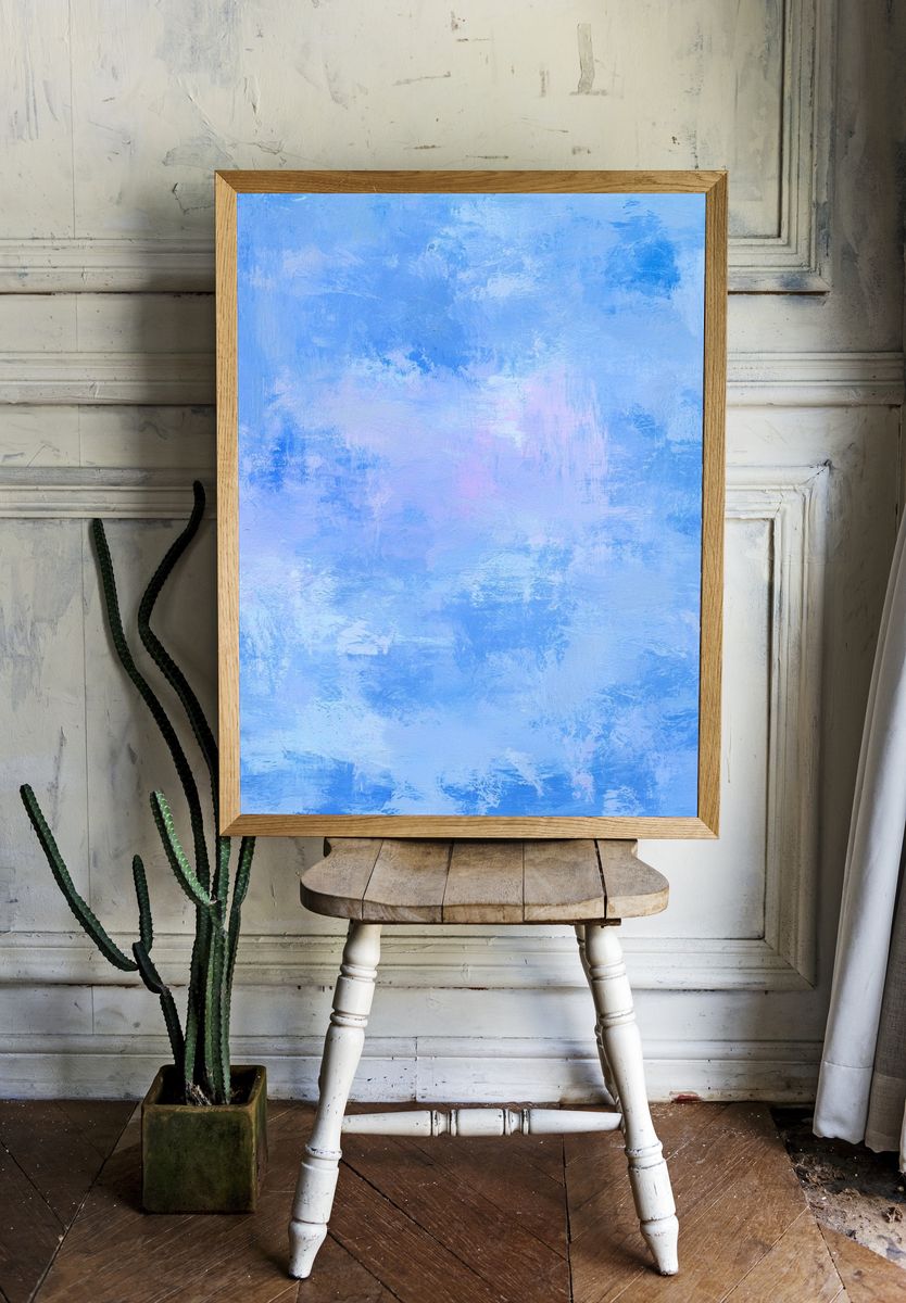 Soft Blue Cloudscape Abstract Poster. — room view 1