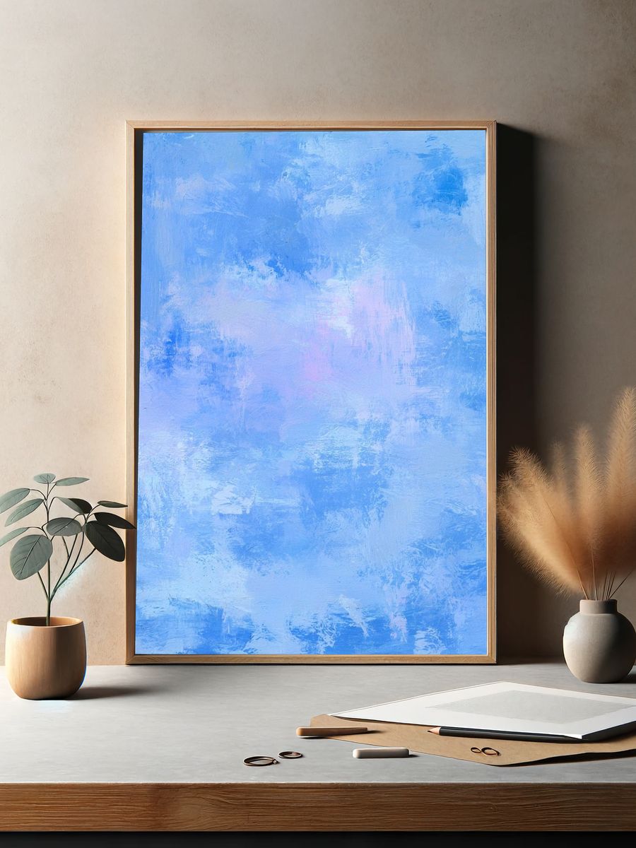 Soft Blue Cloudscape Abstract Poster. — room view 2
