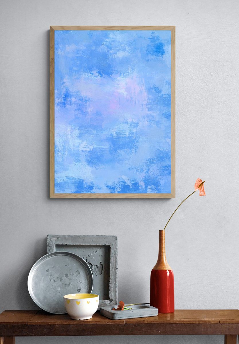 Soft Blue Cloudscape Abstract Poster. — room view 3