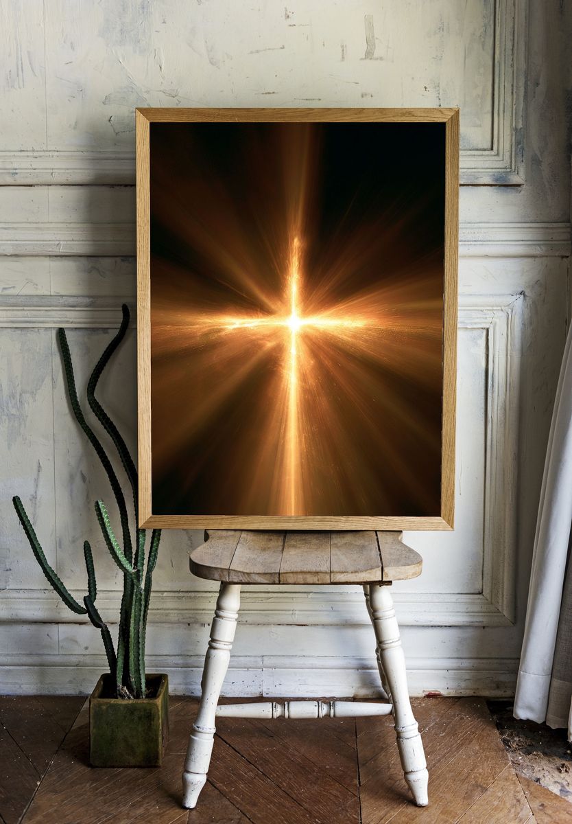 Golden Light Burst Abstract Poster. — room view 1