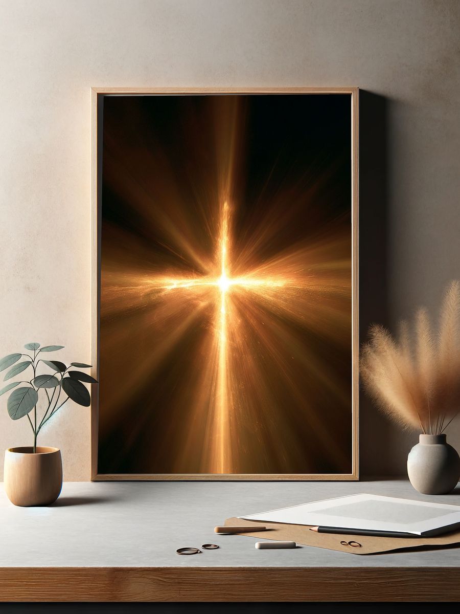 Golden Light Burst Abstract Poster. — room view 2