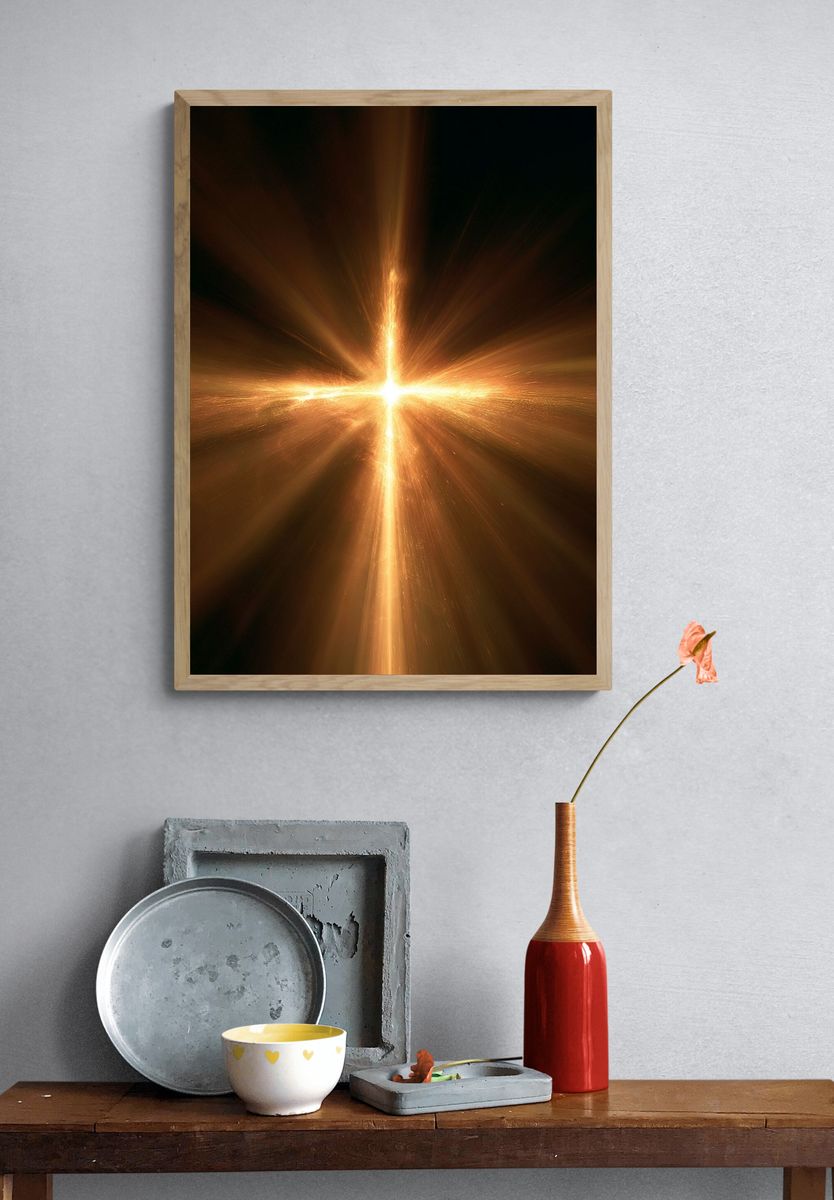 Golden Light Burst Abstract Poster. — room view 3