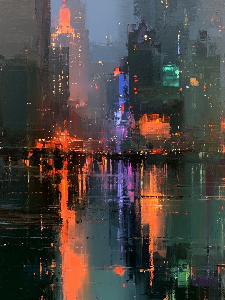 Neon City Reflections Abstract Poster. poster detail