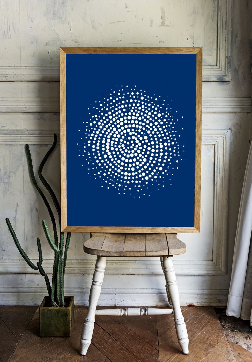 Blue Dot Spiral Abstract Poster. room preview