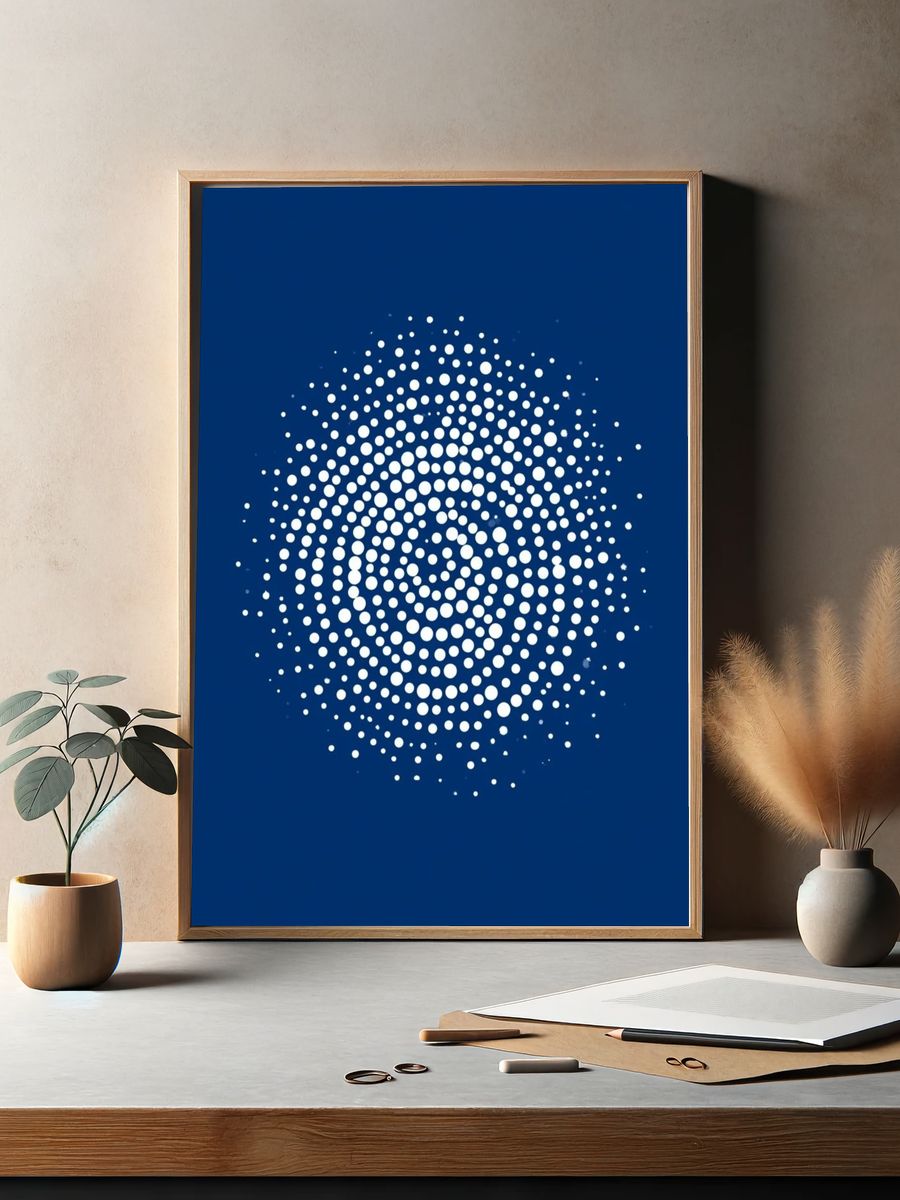 Blue Dot Spiral Abstract Poster. — room view 2