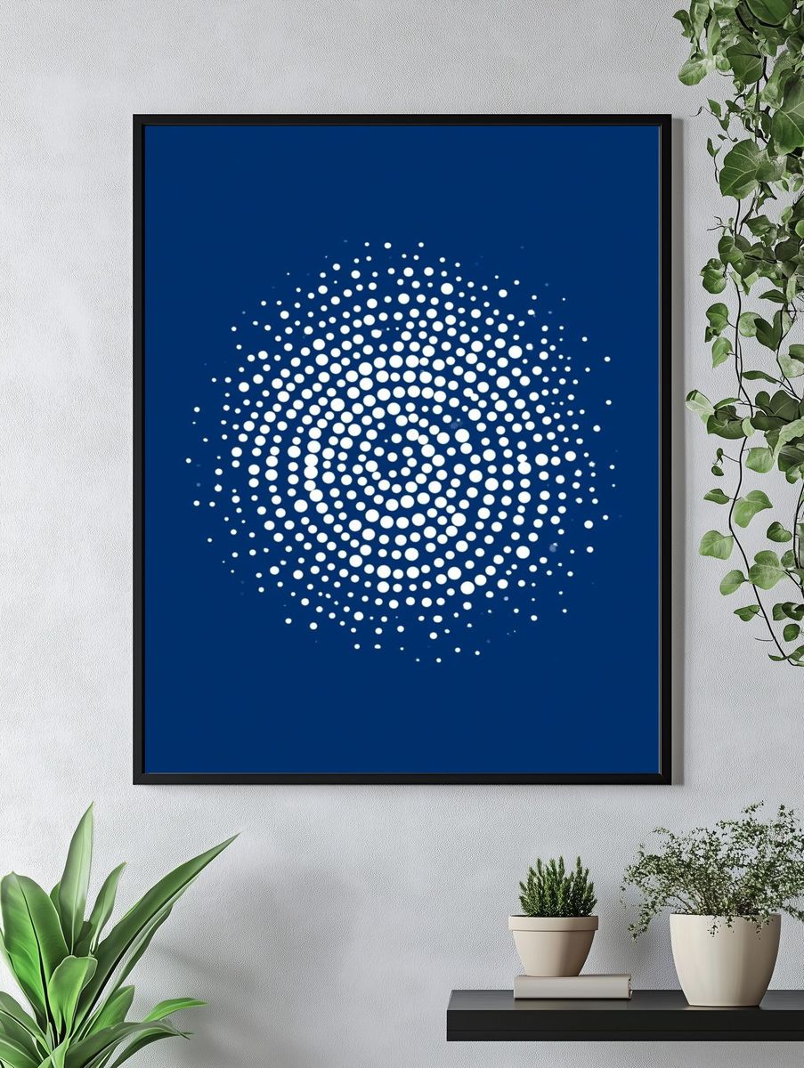 Blue Dot Spiral Abstract Poster. — room view 4