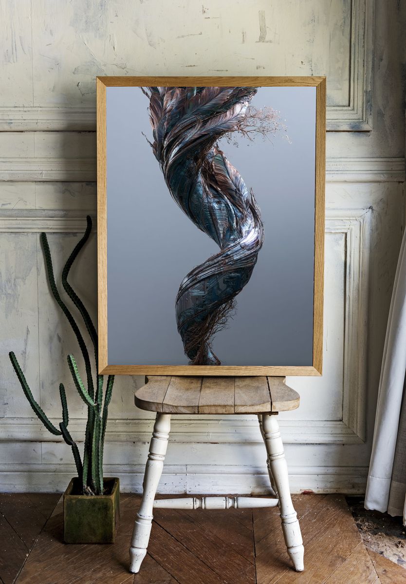Twisted Metallic Form Abstract Poster. — room view 1