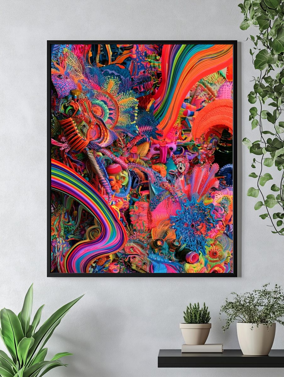 Neon Kaleidoscope Abstract Poster. — room view 4