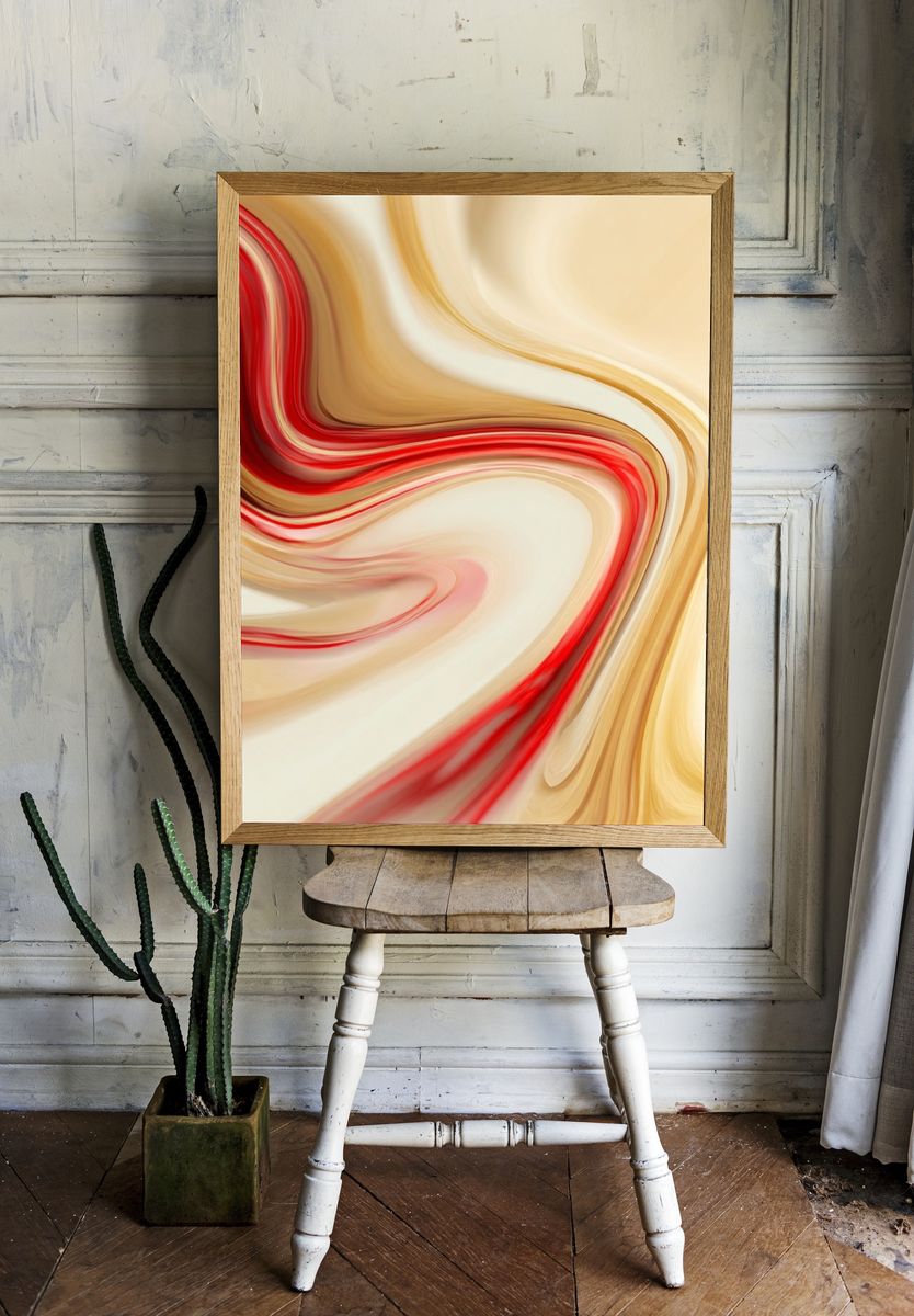 Crimson Flow Abstract Poster. room preview