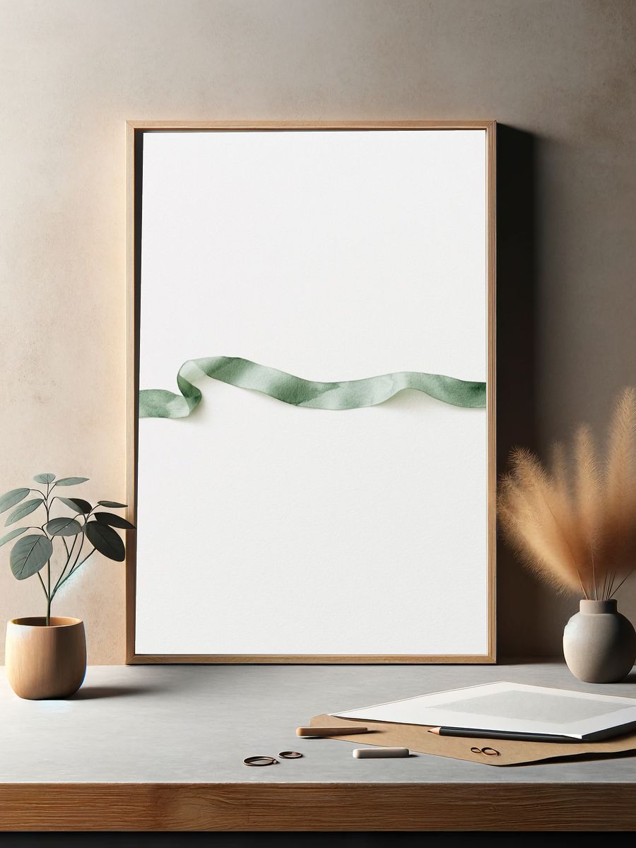 Sage Ribbon Watercolor Print. — room view 2