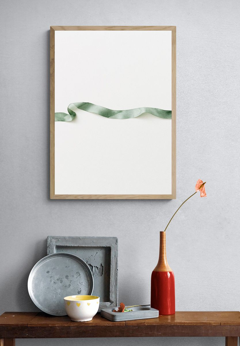 Sage Ribbon Watercolor Print. — room view 3