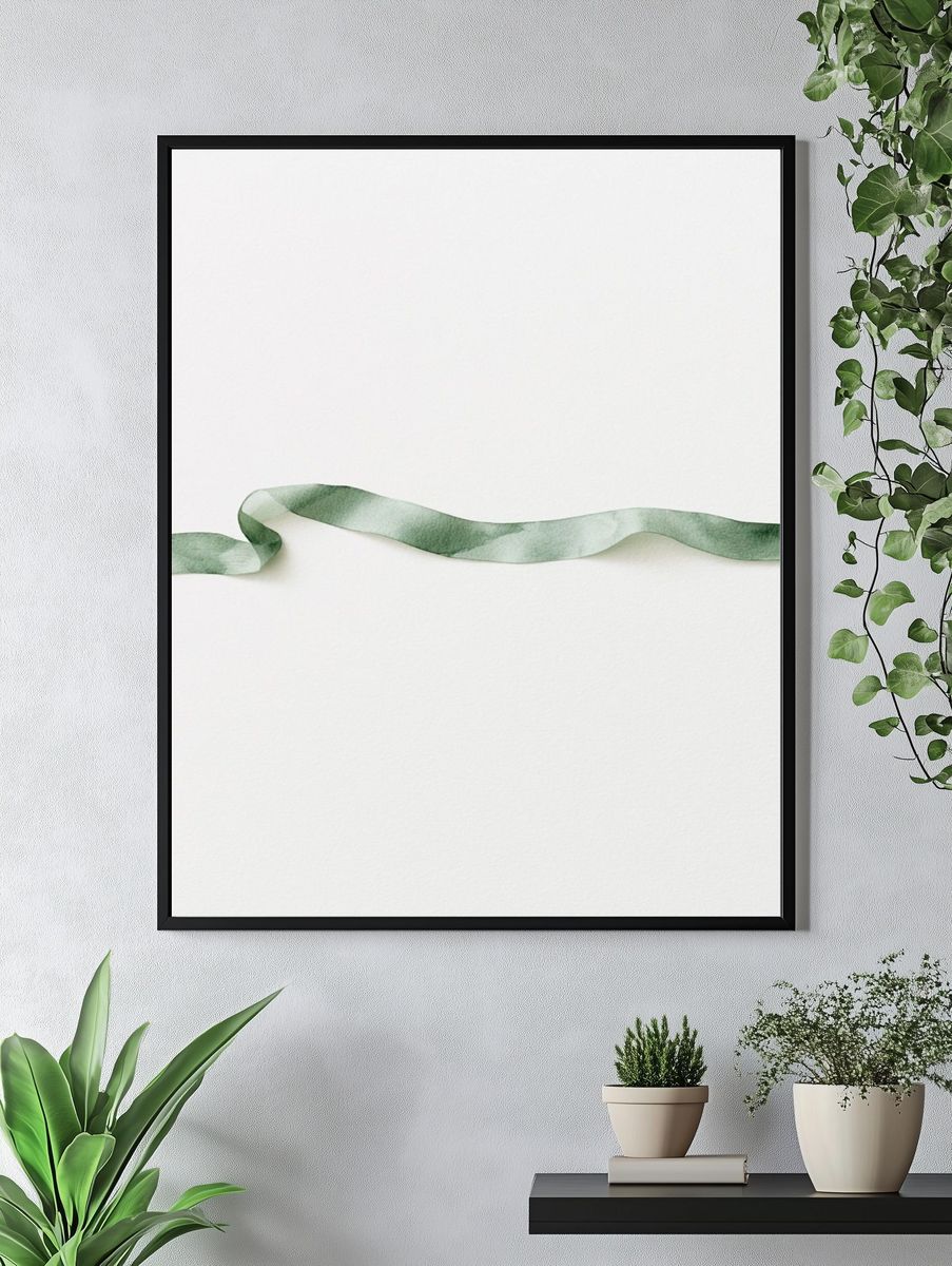 Sage Ribbon Watercolor Print. — room view 4