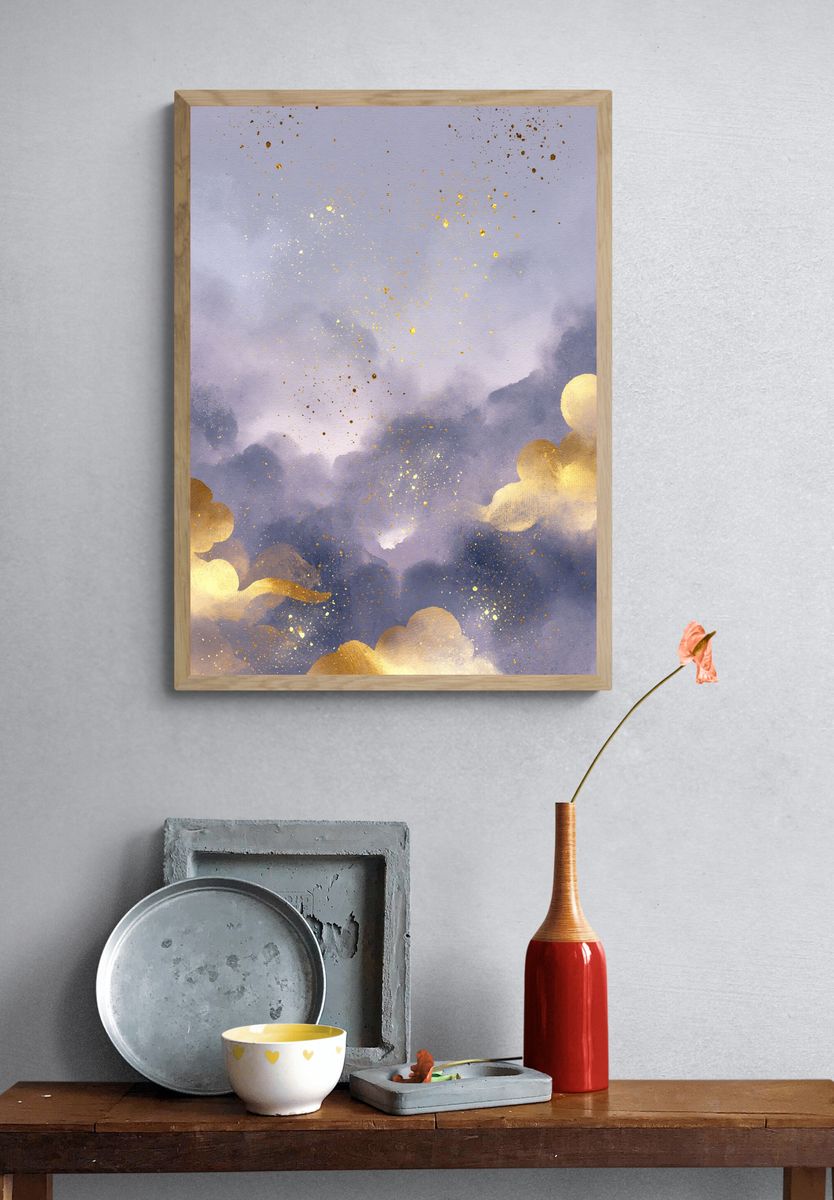 Golden Cloudscape Abstract Print. — room view 3