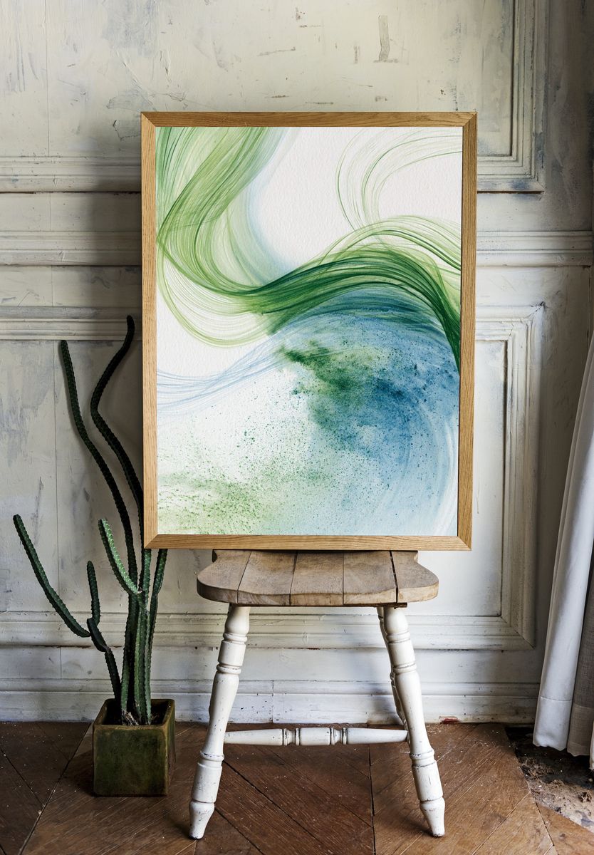 Verdant Flow Abstract Print. room preview