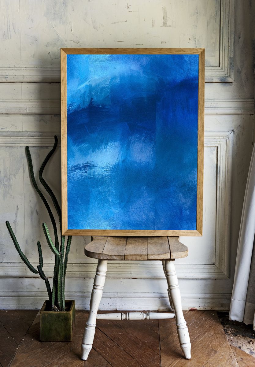 Blue Brushstroke Abstract Poster. room preview