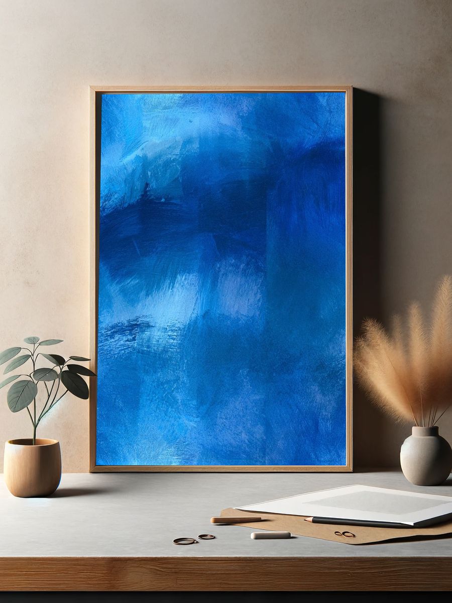 Blue Brushstroke Abstract Poster. — room view 2