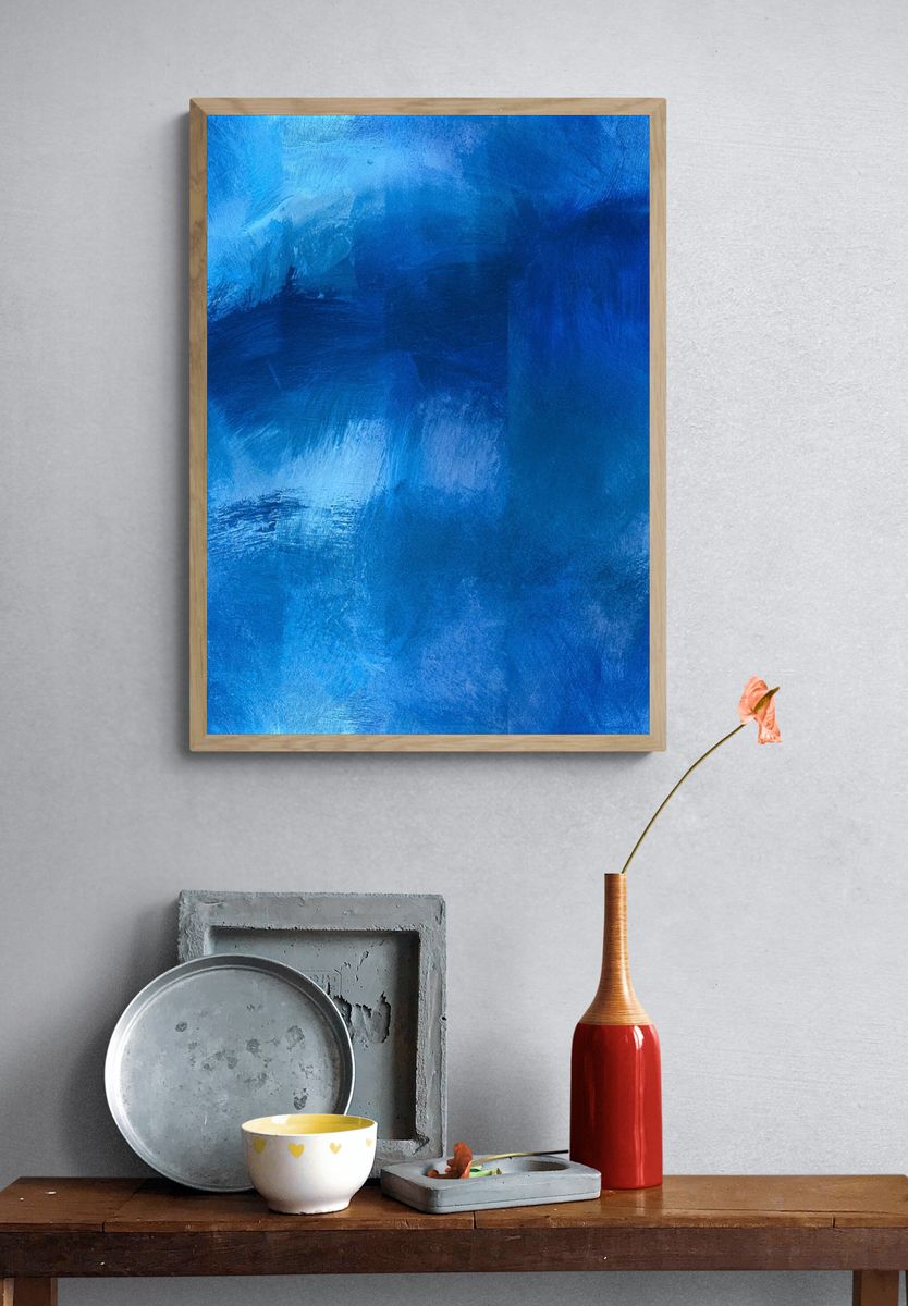 Blue Brushstroke Abstract Poster. — room view 3
