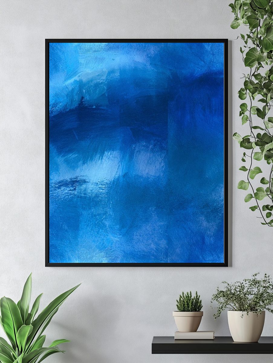 Blue Brushstroke Abstract Poster. — room view 4
