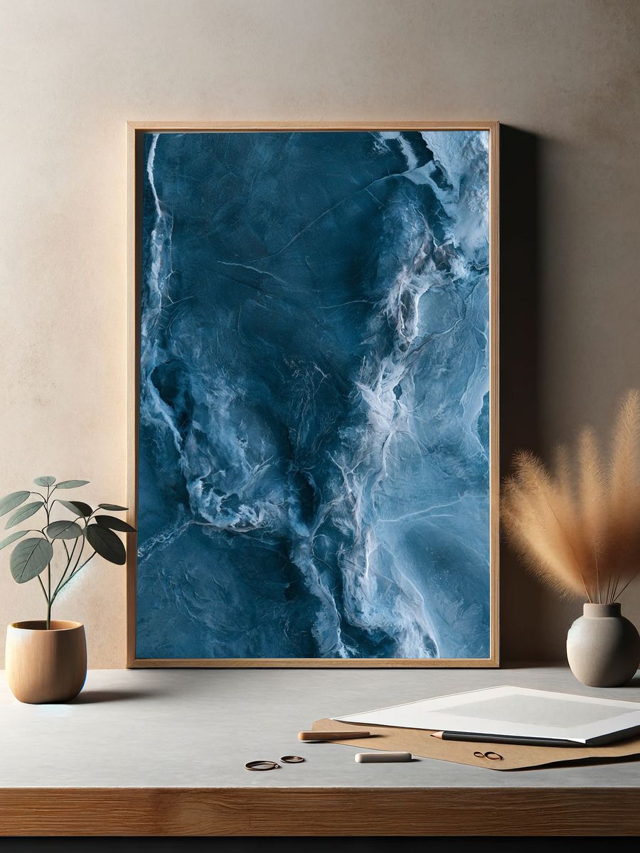 Glacial Blue Abstract Poster. — room view 2