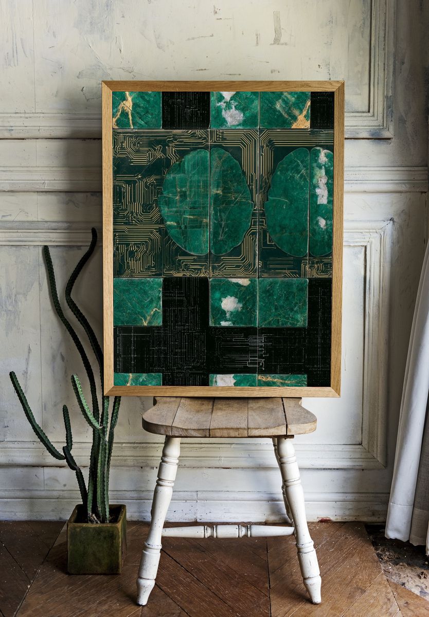 Emerald Circuit Mosaic Poster. room preview