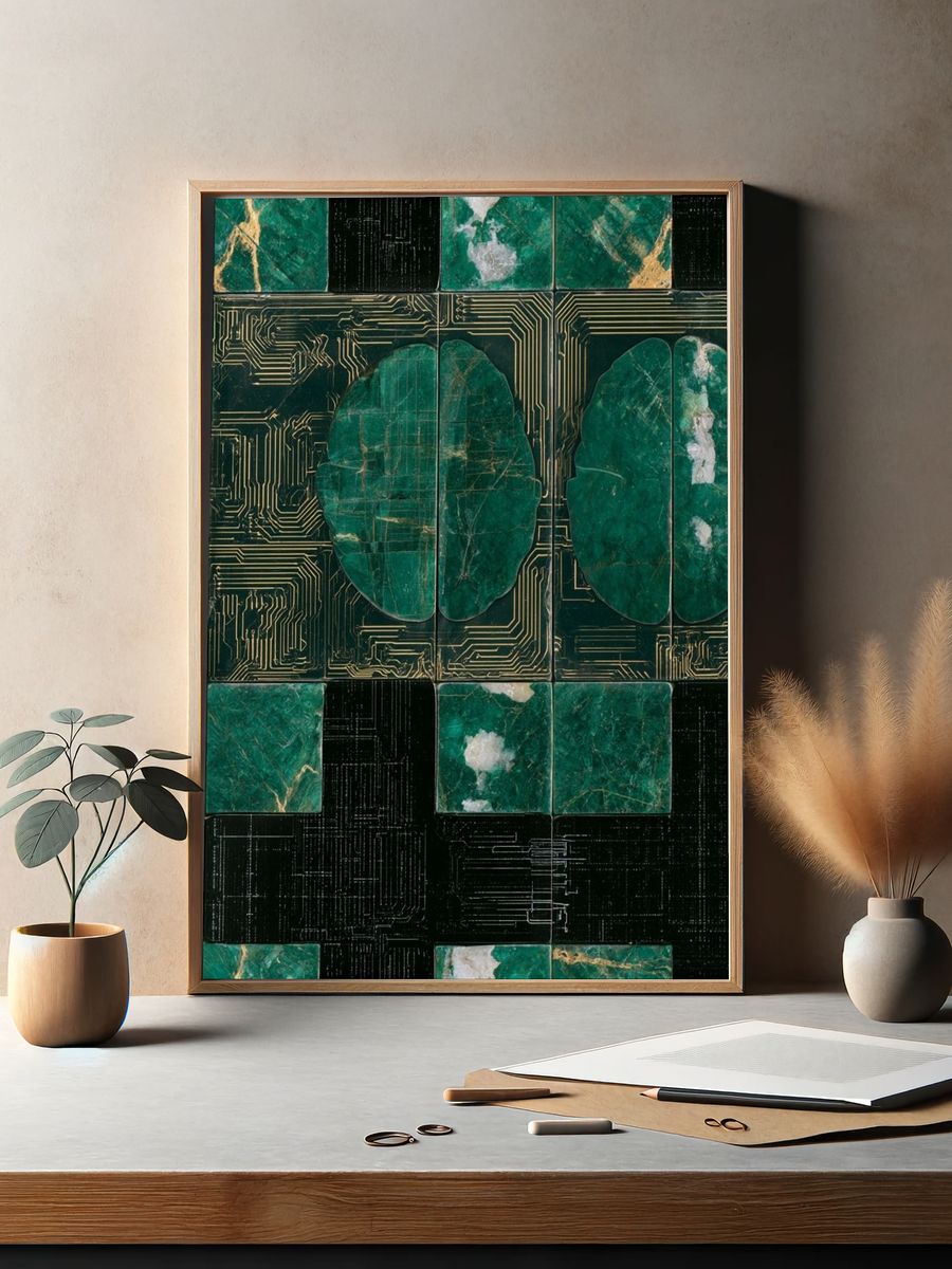Emerald Circuit Mosaic Poster. — room view 2