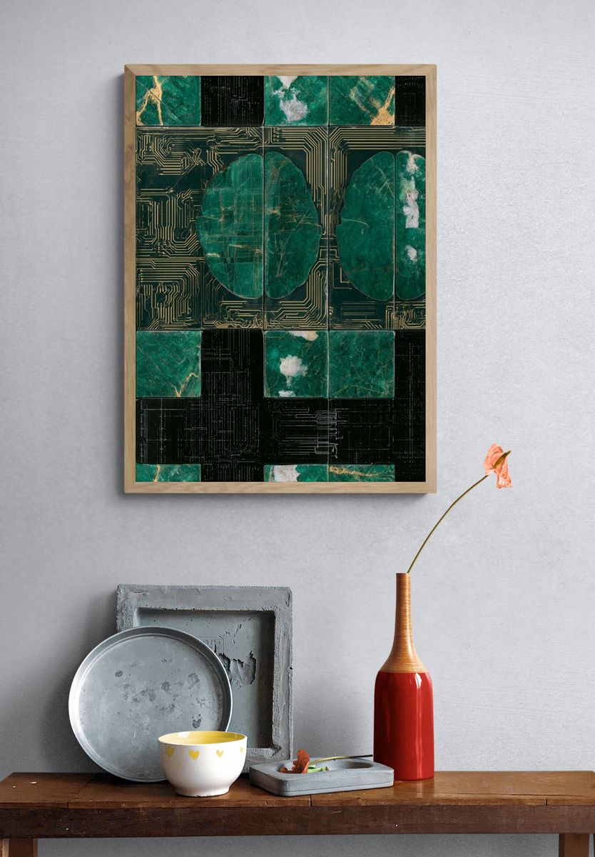 Emerald Circuit Mosaic Poster. — room view 3