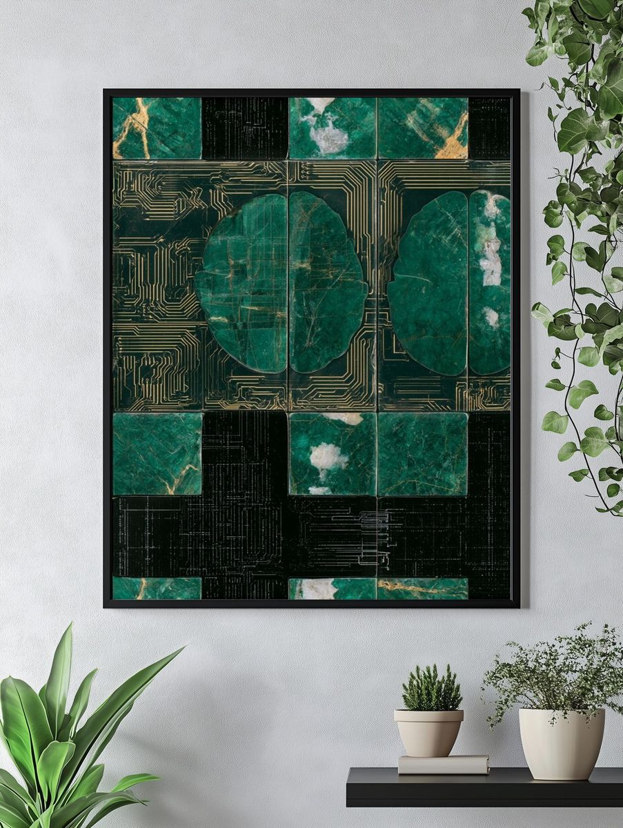Emerald Circuit Mosaic Poster. — room view 4