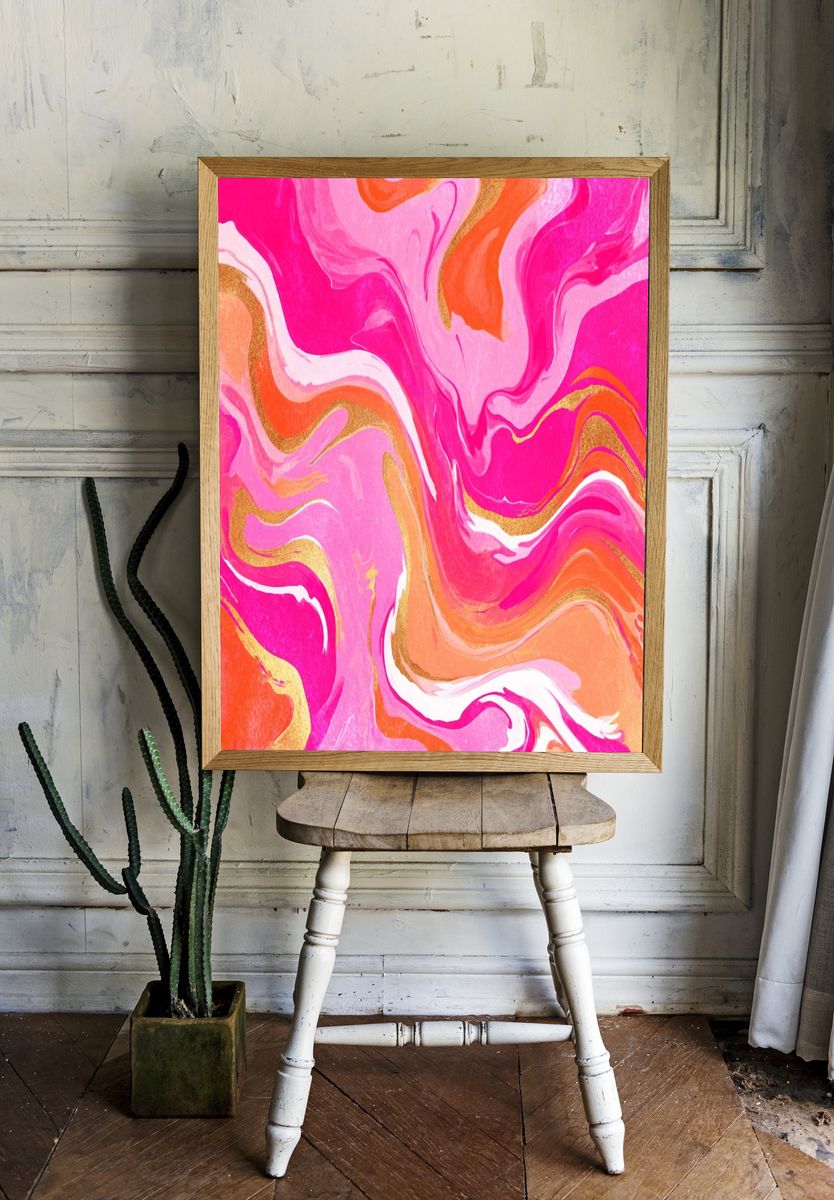 Pink Marble Swirl Abstract Poster. — room view 1