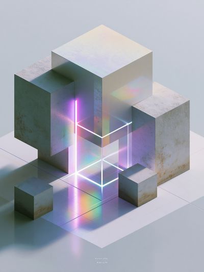 Neon Cubes Abstract Poster. poster