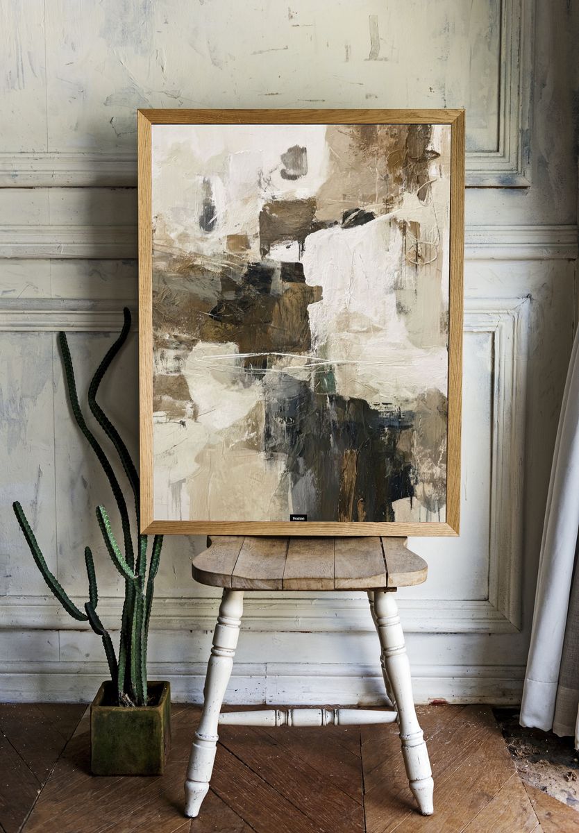 Neutral Textured Abstract Poster. — room view 1