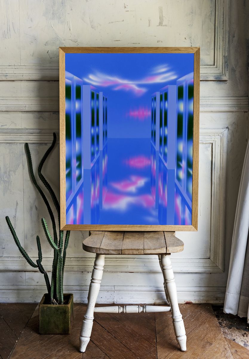 Neon Corridor Abstract Print. — room view 1