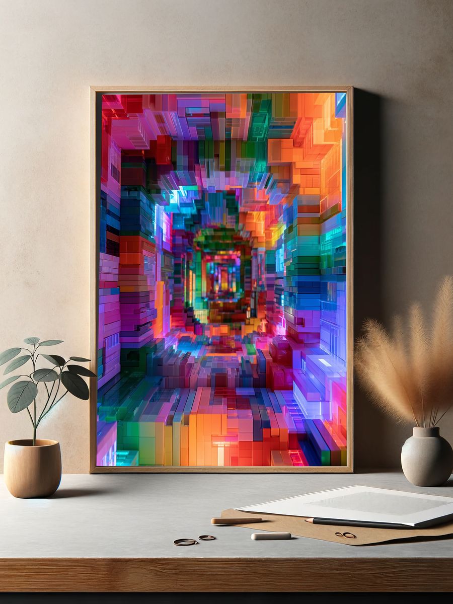Neon Prism Tunnel Abstract Poster. — room view 2