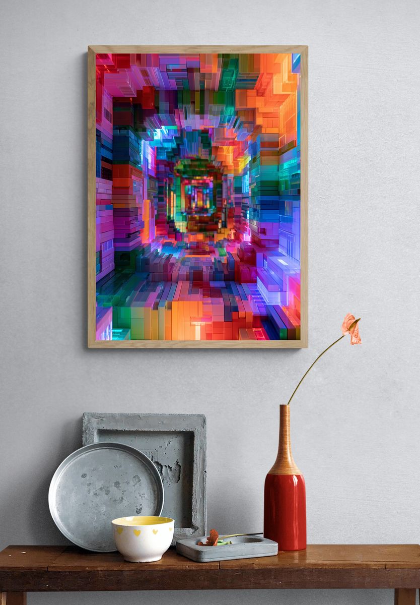 Neon Prism Tunnel Abstract Poster. — room view 3