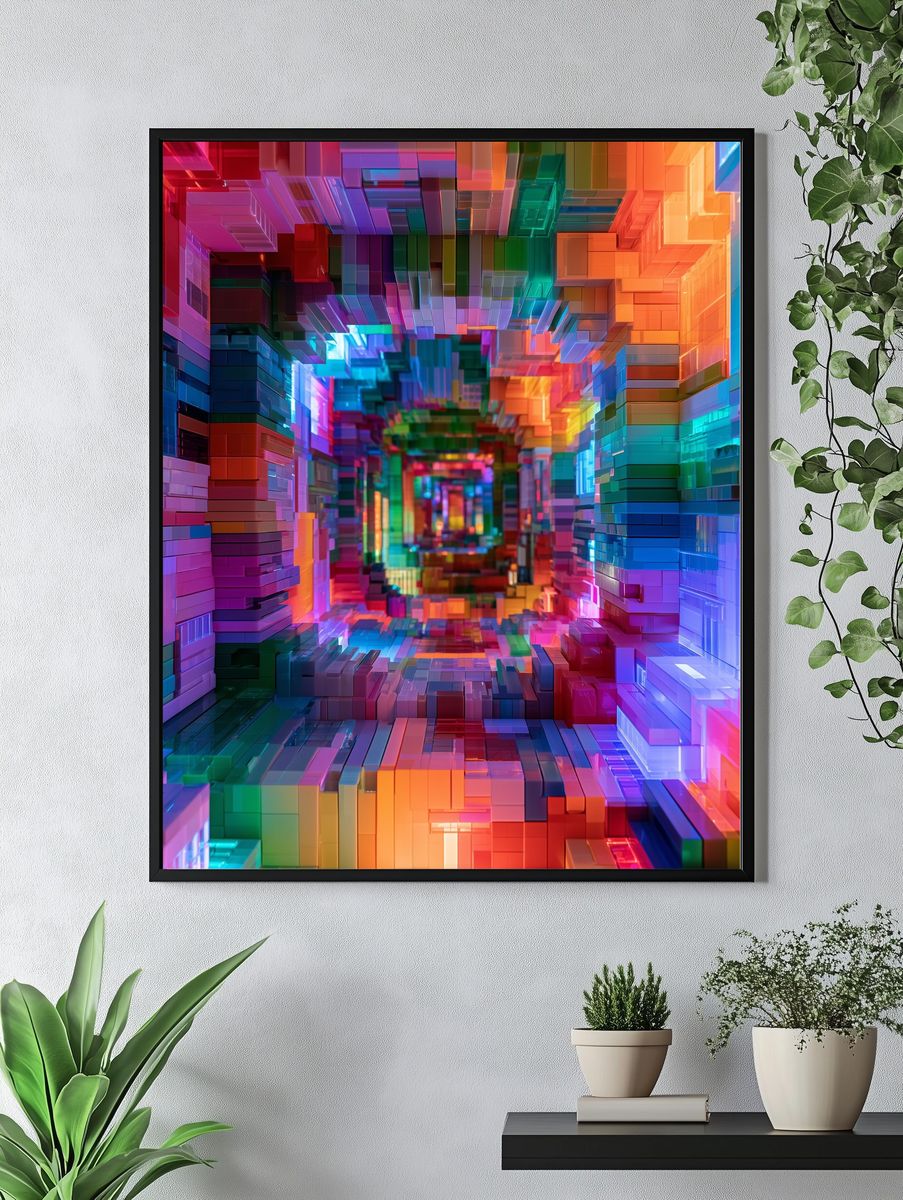 Neon Prism Tunnel Abstract Poster. — room view 4