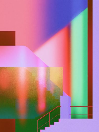 Neon Stairway Abstract Poster.
