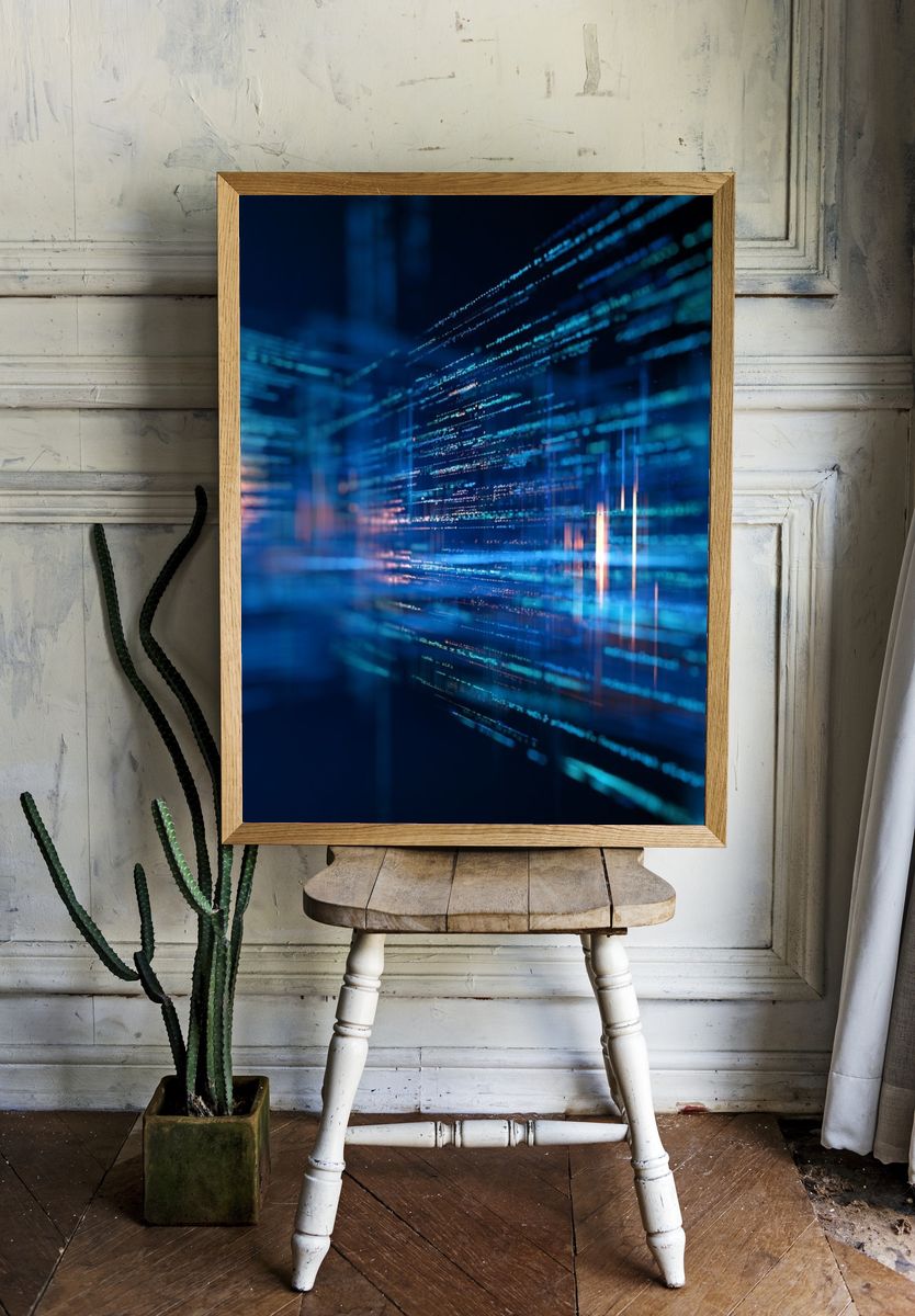 Neon Data Streams Abstract Poster. room preview