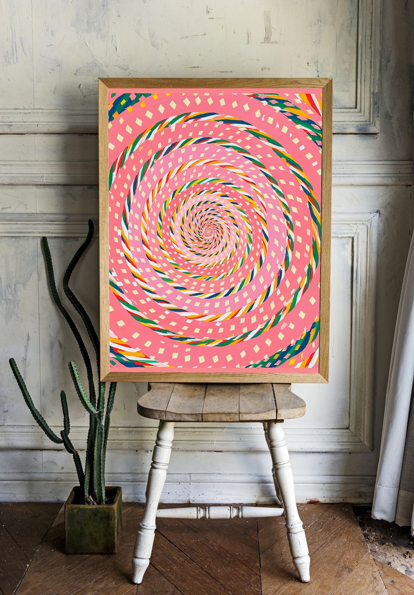 Pink Spiral Abstract Poster. — room view 1