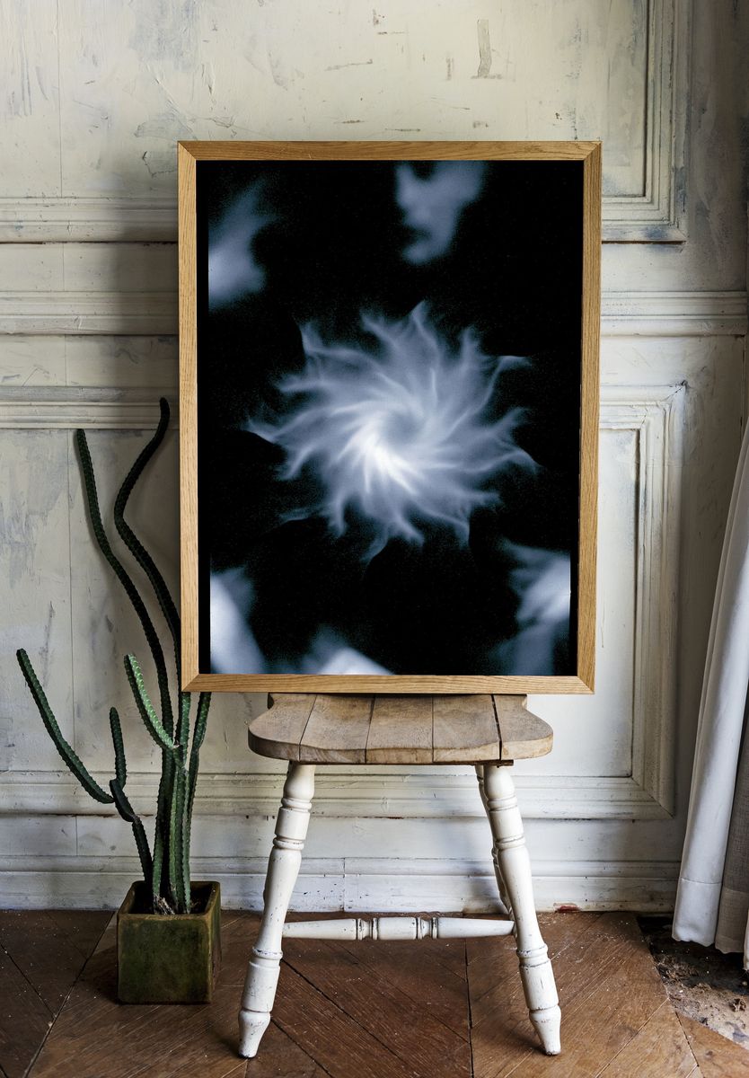 Blue Smoke Abstract Poster. — room view 1