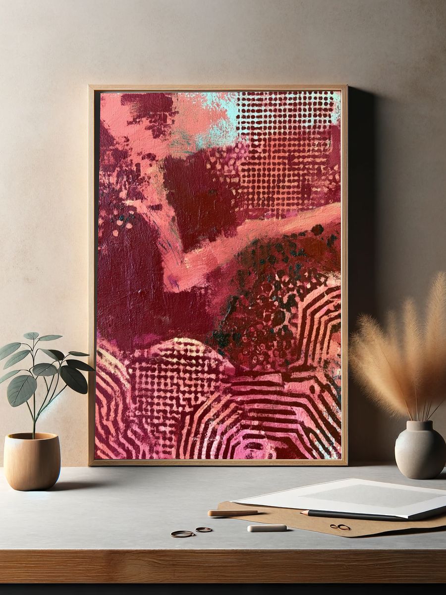 Crimson Texture Abstract Poster. — room view 2