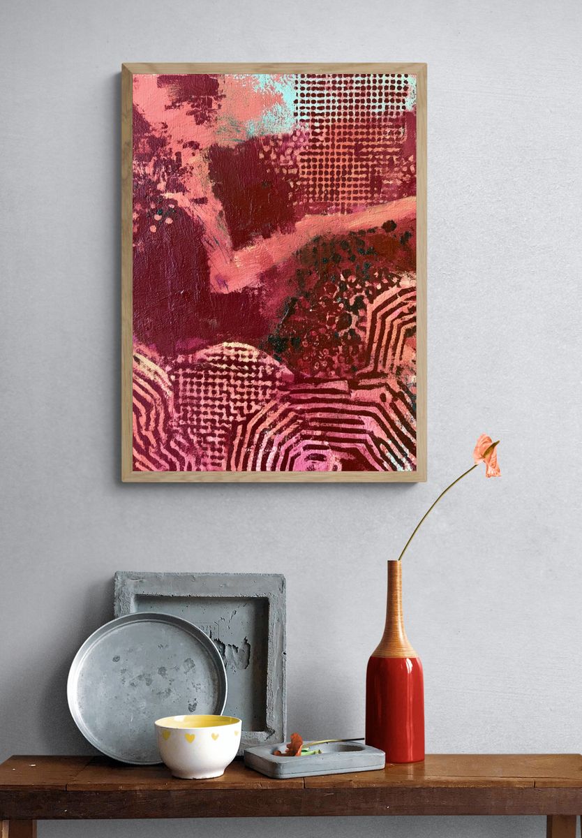 Crimson Texture Abstract Poster. — room view 3