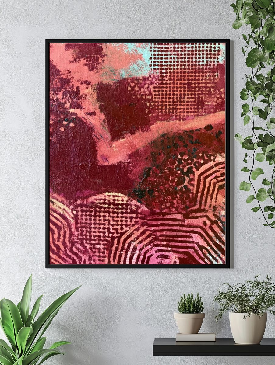 Crimson Texture Abstract Poster. — room view 4