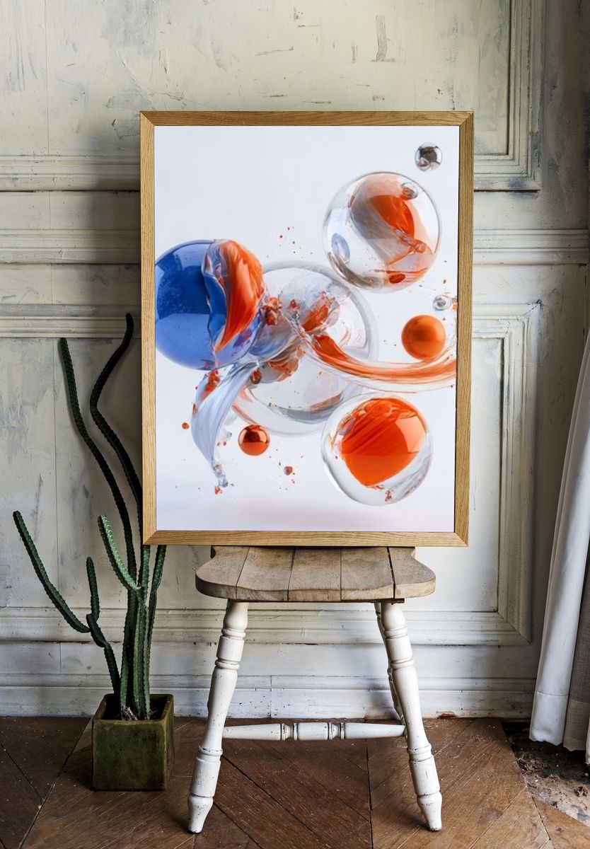 Floating Glass Orbs Abstract Poster. room preview