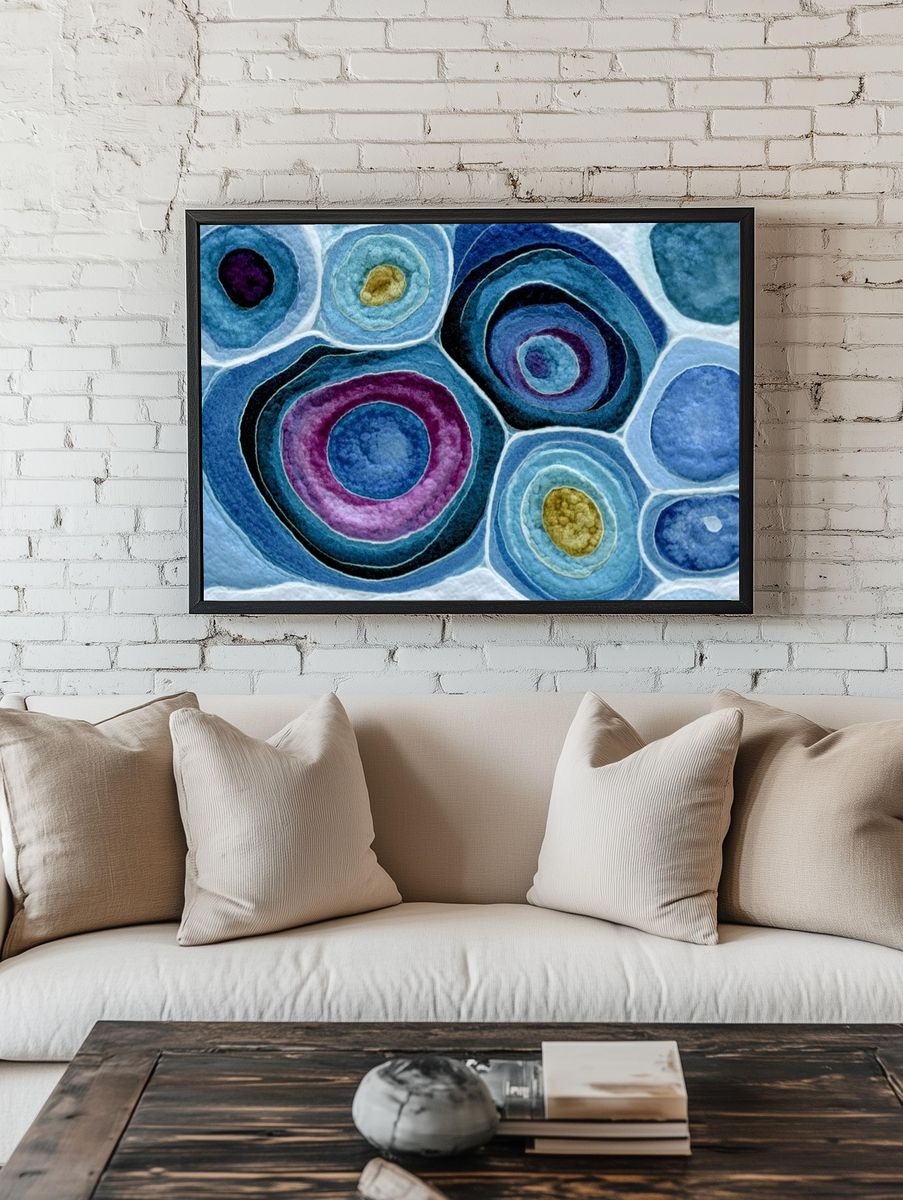 Blue Concentric Circles Abstract Poster. — room view 1