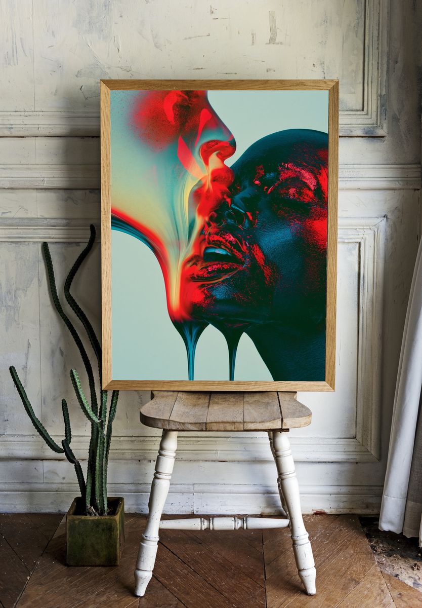 Surreal Neon Face Abstract Print. — room view 1