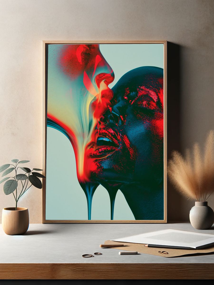Surreal Neon Face Abstract Print. — room view 2