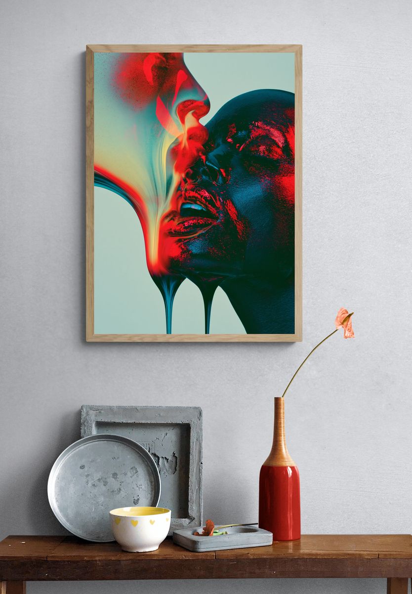Surreal Neon Face Abstract Print. — room view 3
