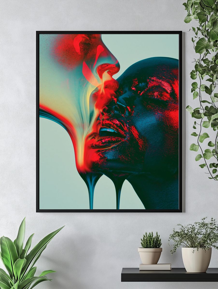 Surreal Neon Face Abstract Print. — room view 4