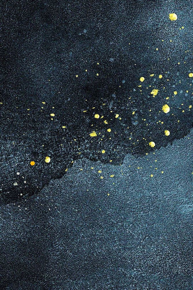 Gold splatter dark blue texture. poster — abstract art