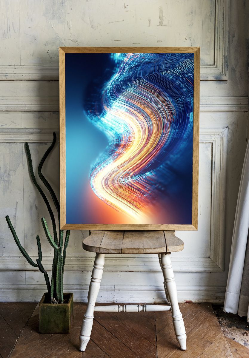 Neon Light Wave Abstract Poster. room preview